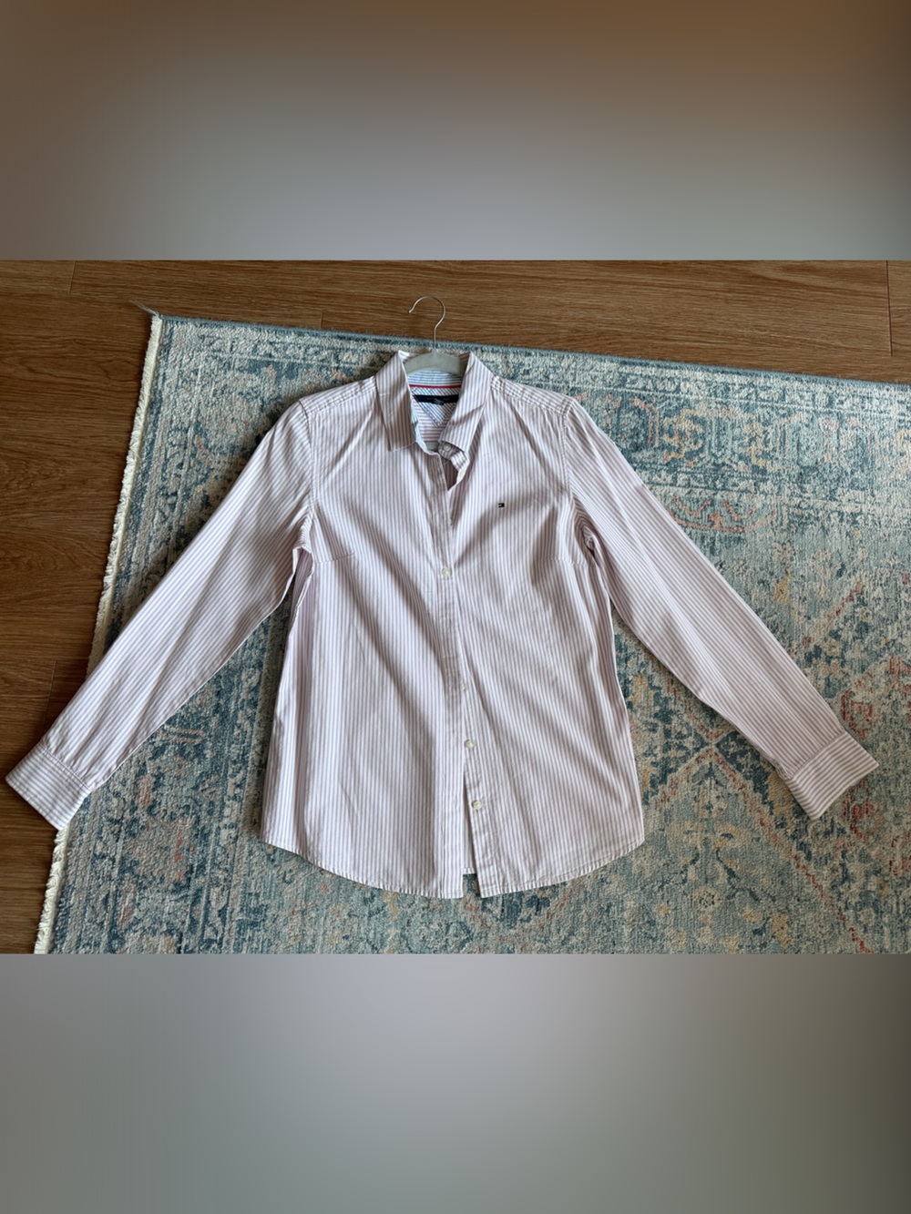 Tommy Hilfiger Pink and White Striped Button-Down Shirt
